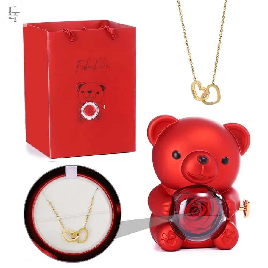 Eternal Rose Teddy Bear with Necklace – Timeless Love Gift - Ecoltrend.com