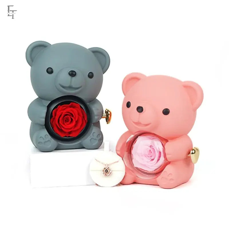 Eternal Rose Teddy Bear with Necklace – Timeless Love Gift - Ecoltrend.com