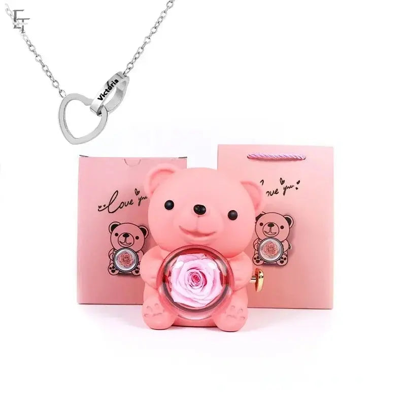 Eternal Rose Teddy Bear with Necklace – Timeless Love Gift - Ecoltrend.com     